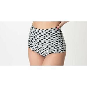 Unique Vintage High Waist Ruched Sides Bottom Black/White Gingham Size XS